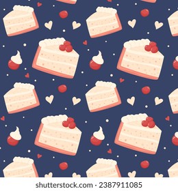 Pattern with cake slices and cherries with whipped cream