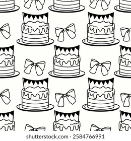 Pattern of cakes and bows designed for festive occasions and celebrations