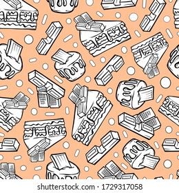 pattern cakes, confectionery delicacy graphics contour sketch doodle vector illustration 