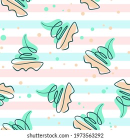 Pattern with cakes. Line art style cakes with cream. Vector. Solid repeating pattern with baked goods.