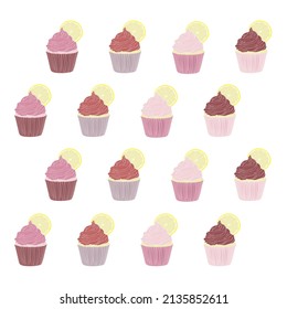 Pattern of cakes. Vector illustration in outline style.