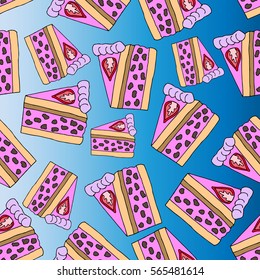 Pattern of cakes.Cake isolated vector. Object icon illustration. Hand draw doodle 3d. Happy Valentine's Day. Cloth design,print, wallpaper, wrapping, paper, card, holiday, birthday. Color art.Eps10