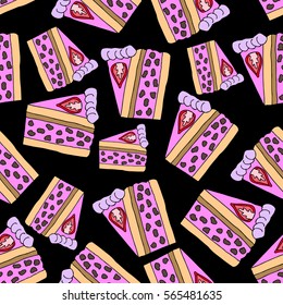 Pattern of cakes.Cake isolated vector on white background. Object icon illustration.  Happy Valentine's Day. Cloth design,print, wallpaper, wrapping, paper, card, holiday, birthday. Color art.Eps10