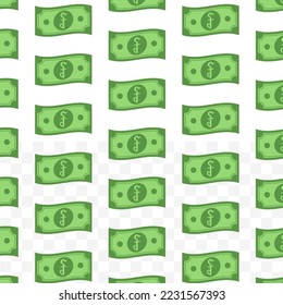 Pattern of Cambodian riel banknotes on transparent background with mini doodle (icon) and green color. Vector Illustration