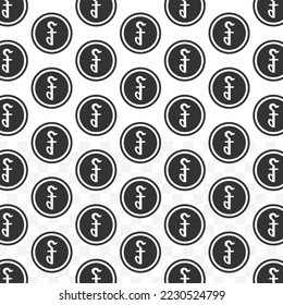 Patrón de la moneda de riel camboyana en fondo blanco con mini doodle (íconos). Ilustración vectorial