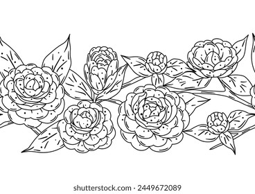 Pattern with camellia flowers. Beautiful decorative plants.