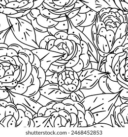 Patrón con flores de camelia. Hermosas plantas decorativas.