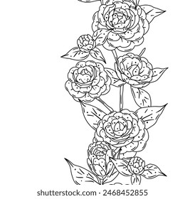 Pattern with camellia flowers. Beautiful decorative plants.