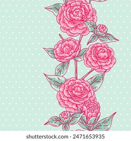 Pattern with camellia flowers. Beautiful decorative plants.