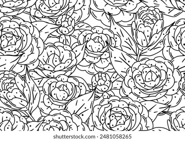 Pattern with camellia flowers. Beautiful decorative plants.