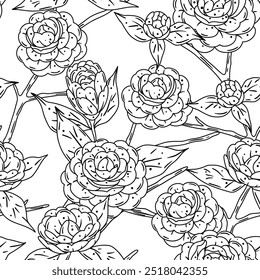 Padrão com flores de camélia. Belas plantas decorativas.