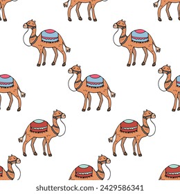 Ein Muster mit Kamelen nahtlose Vektor-Illustration Design für Stoff, Tapete, Verpackung, Textil