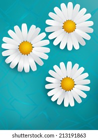 Pattern with camomiles on blue background, vector