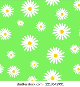 pattern with camomiles on green background.