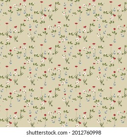 Patrón con camófilos y amapolas. Al estilo de los años 60. Papel de regalo. Linens. Tejidos de fábrica. Vector.