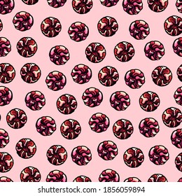 Pattern of candies, lollipops, candies, white, cartoon style, banner, poster, invitation, postcard, card, party, pastry shop, sweet, New year, advertising, signboard, birthday, greetings, pink, tasty