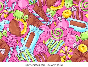 Pattern with candies and sweets. Background for confectionery or candy shop.