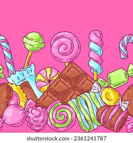 Pattern with candies and sweets. Background for confectionery or candy shop.