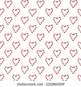 Pattern Candy cane hearts symbol on white.Vector illustration of christmas candy heart. Hand drawn candy cane hearts.