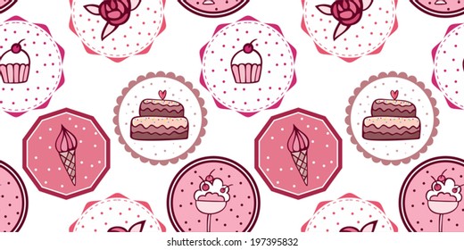 pattern with candy, confectionery, sweets, ice cream and cake