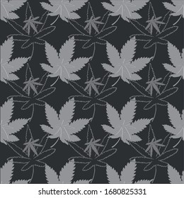 Patrón de hojas de cannabis en colores calmados.