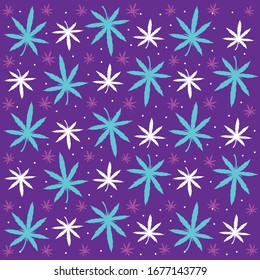 Pattern with cannabis leaves. Doodle vector illustration. Great for backgrounds, fabrics, wrapping paper, etc.