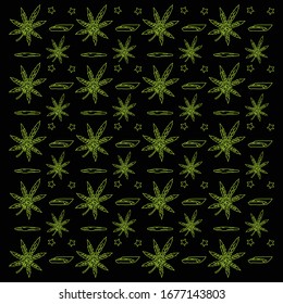 Patrón con hojas de cannabis. Ilustración vectorial de Doodle. Excelente para fondos, tejidos, papel para envolver, etc.