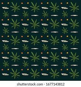 Pattern with cannabis leaves. Doodle vector illustration. Great for backgrounds, fabrics, wrapping paper, etc.