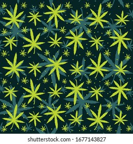 Patrón con hojas de cannabis. Ilustración vectorial de Doodle. Excelente para fondos, tejidos, papel para envolver, etc.