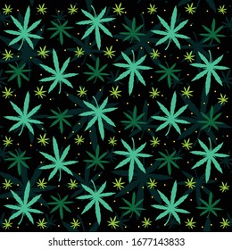 Patrón con hojas de cannabis. Ilustración vectorial de Doodle. Excelente para fondos, tejidos, papel para envolver, etc.