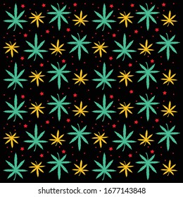 Patrón con hojas de cannabis. Ilustración vectorial de Doodle. Excelente para fondos, tejidos, papel para envolver, etc.