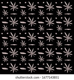 Patrón con hojas de cannabis. Ilustración vectorial de Doodle. Excelente para fondos, tejidos, papel para envolver, etc.