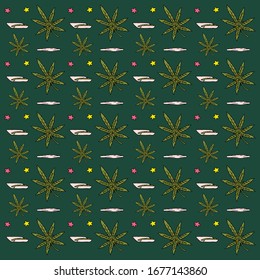 Patrón con hojas de cannabis. Ilustración vectorial de Doodle. Excelente para fondos, tejidos, papel para envolver, etc.