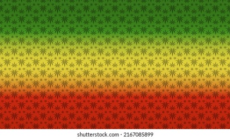 A pattern of cannabis leaves on a stylized background of the Rastafari flag