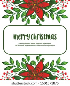 Pattern card merry christmas, with red flower frame in retro style. Vector