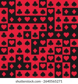 Pattern with card suits background. Hearts, clubs, spades and diamonds shapes. Vector
