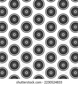 Pattern of Cardano coin in white background with mini doodle (icons). Vector Illustration