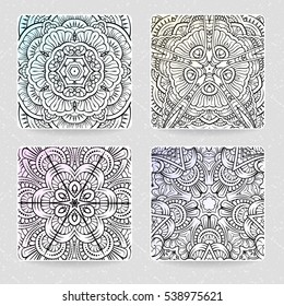 Pattern cards templates vector set. Ethnic abstract ornaments.