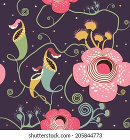 pattern with carnivorous plants