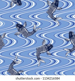 Pattern of a carp and flowing water,
I made a carp and a pattern of the water with Japanese style technique,
