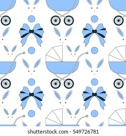 Pattern with carriage and bows.Seamless vector print for child.Colorful textile texture