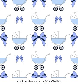 Pattern with carriage and bows.Seamless vector print for child.Colorful textile texture