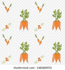Pattern with carrots. Vegetables repeated background. Hand drawn backdrop. Colorful wallpaper vector. Decorative illustration.