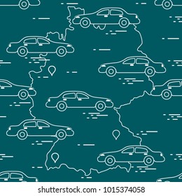 Pattern with cars and map of Germany. Travel and leisure. Design for announcement, advertisement, banner or print.