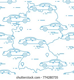 Pattern with cars and map of Germany. Travel and leisure. Design for announcement, advertisement, banner or print.
