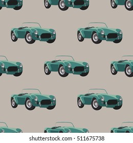 Pattern with cars. Retro seamless. Old toys. Sports car. Baby background.