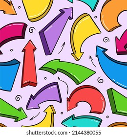 Pattern with cartoon arrows in doodle style on pink background Vector 