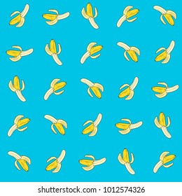 Pattern with cartoon banana. Blue background.