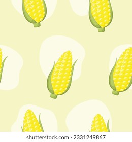 Pattern of cartoon corn. Yellow vegetable. Print. Bright illustration. Textile. Card. Wrapping paper. Abstract texture. Vector.