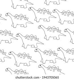 A pattern of cartoon dinosaurs on a white background.The vector seamless pattern can be used in children's wallpaper, textiles,notebook covers, and packaging.